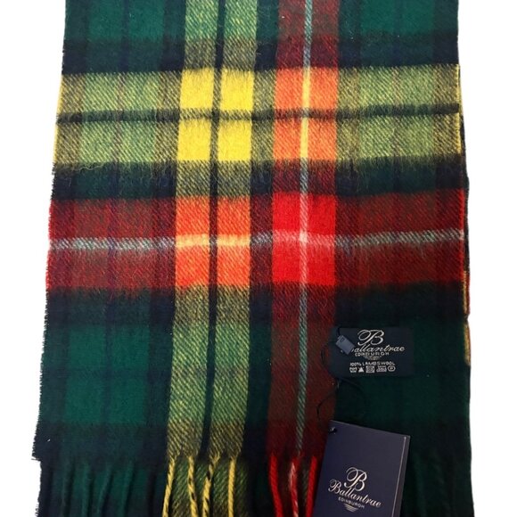 Ballantrae Edinburgh Buchanan Plaid Lambswool Scarf Fringed Hem Multicolored NWT - Picture 3 of 5
